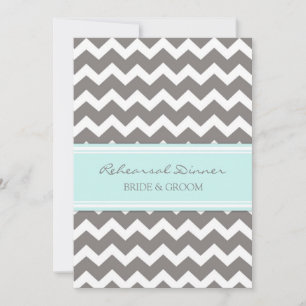 Blue Grey Chevron Rehearsal Dinner Party Invitation