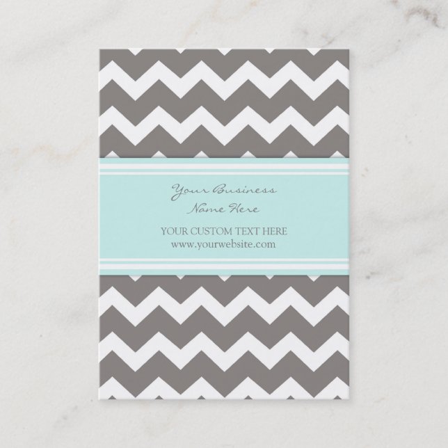 Blue Grey Chevron Retro Business Cards (Front)