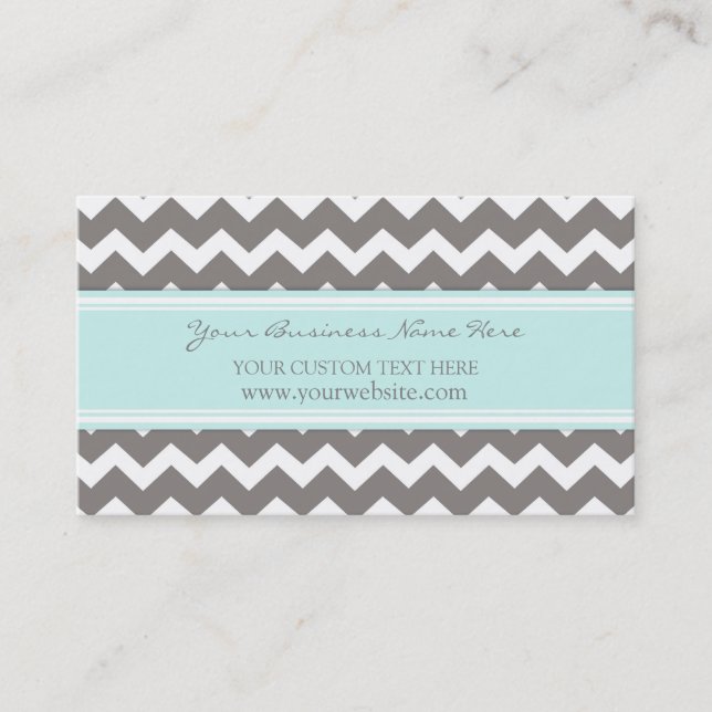 Blue Grey Chevron Retro Business Cards (Front)