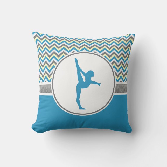 Blue / Grey Chevron Stripes Gymnastics w/ Monogram Cushion (Front)