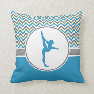 Blue / Grey Chevron Stripes Gymnastics w/ Monogram Cushion