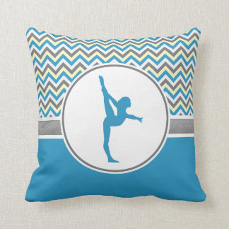 Blue / Grey Chevron Stripes Gymnastics w/ Monogram Cushion