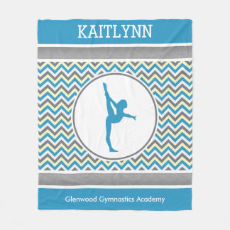 Blue / Grey Chevron Stripes Gymnastics w/ Monogram Fleece Blanket