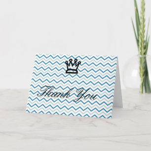 Blue Grey Chevrons with Crown Thank You Card
