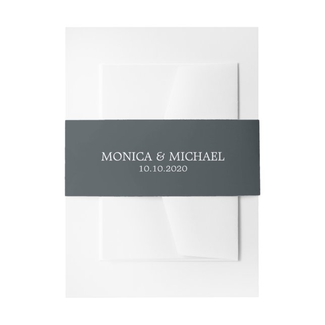 Blue Grey Classic Personalised Wedding Invitation Belly Band (Front Example)
