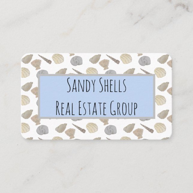 Blue Grey Coastal Sea Shells Business Card (Front)