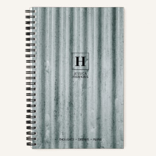 Blue Grey Corrugated Steel Classic Monogram Notebook