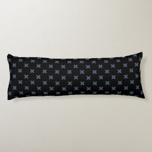 Blue-grey cross stitches on black body cushion