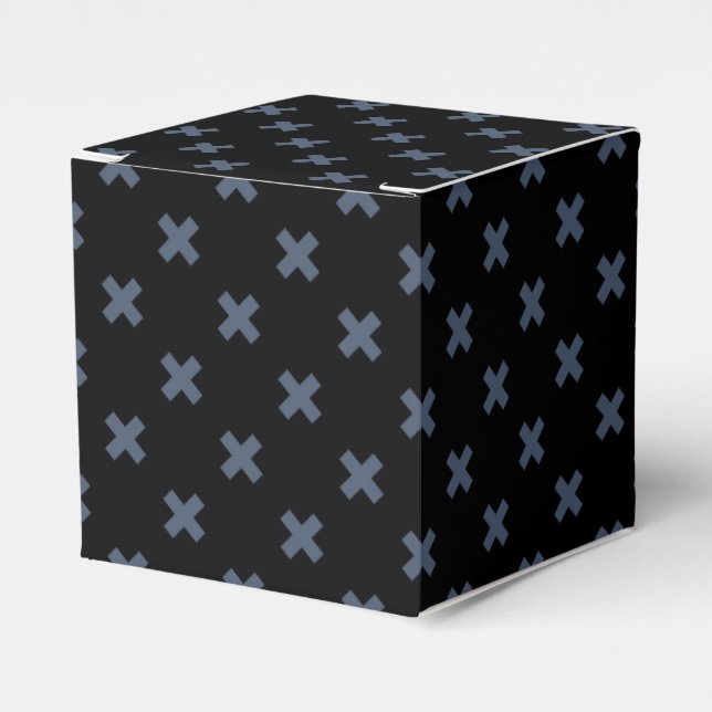 Blue-grey cross stitches on black favour box (Front Side)