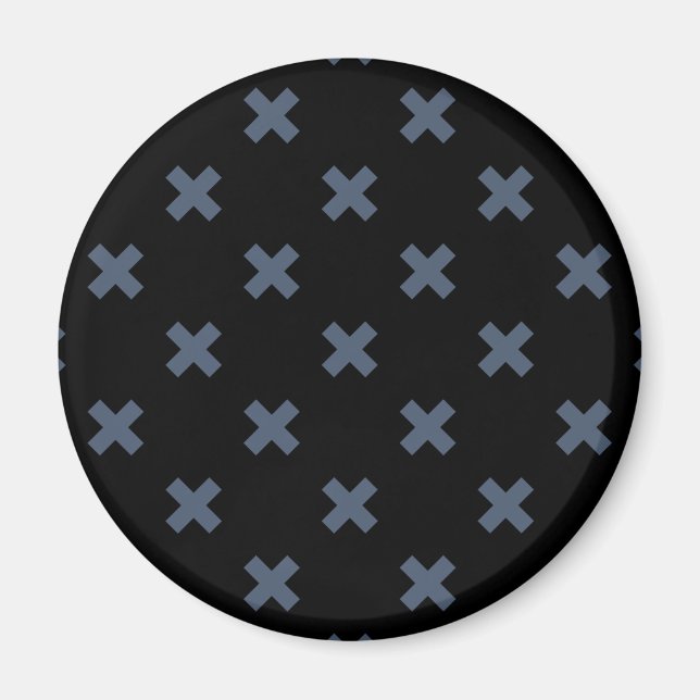 Blue-grey cross stitches on black magnet (Front)