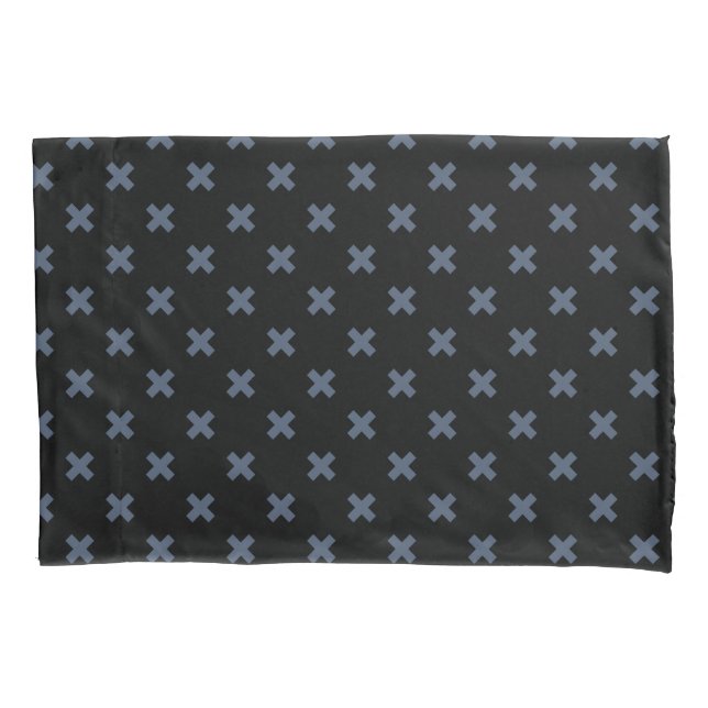 Blue-grey cross stitches on black pillowcase (Front)