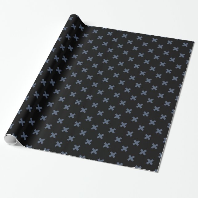 Blue-grey cross stitches on black wrapping paper (Unrolled)