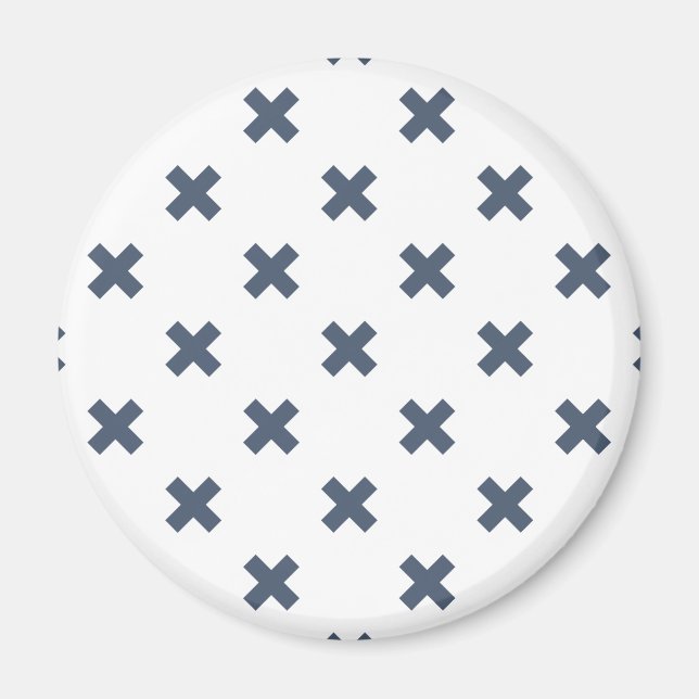 Blue-grey cross stitches on white magnet (Front)