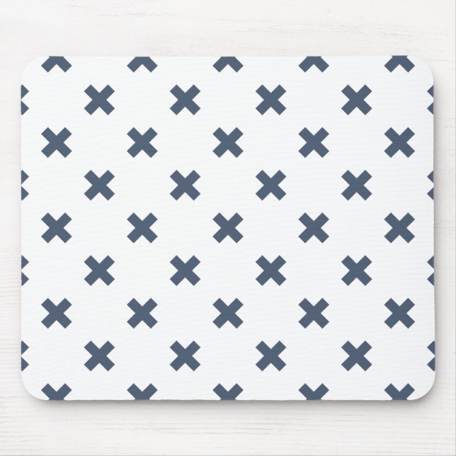 Blue-grey cross stitches on white mouse pad (Front)