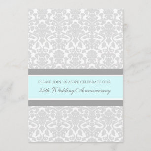 Blue Grey Damask 25th Anniversary Party Invitation