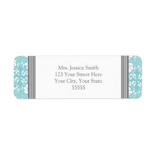 Blue Grey Damask Custom Return Address Labels