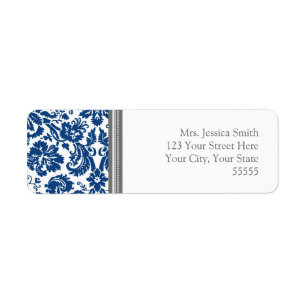 Blue Grey Damask Custom Return Address Labels