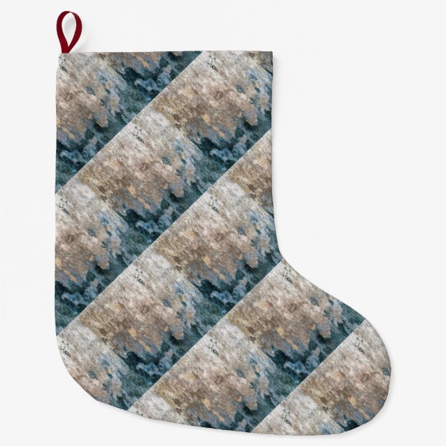 Blue Grey Decorative Abstract Artwork Large Christmas Stocking (Front)