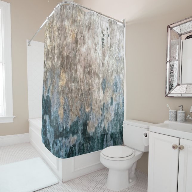 Blue Grey Decorative Abstract Artwork Shower Curtain (In Situ)