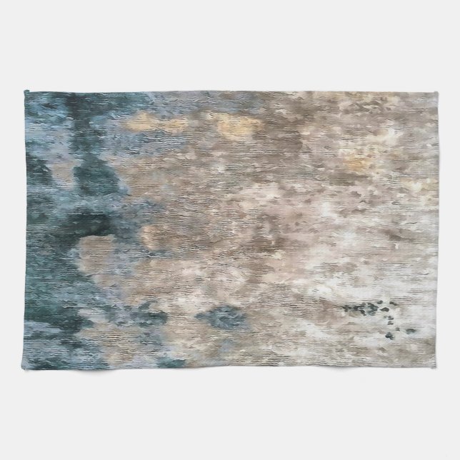 Blue Grey Decorative Abstract Artwork Tea Towel (Horizontal)