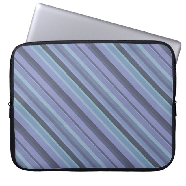 Blue-grey diagonal stripes laptop sleeve (Front)
