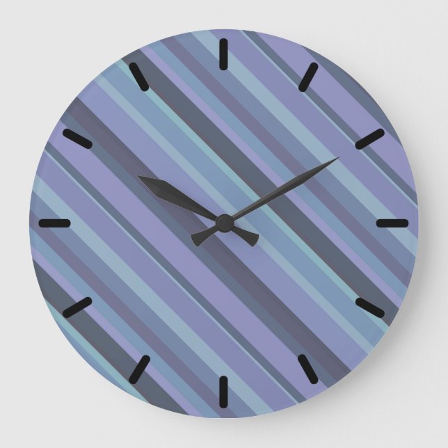 Blue-grey diagonal stripes large clock (Front)