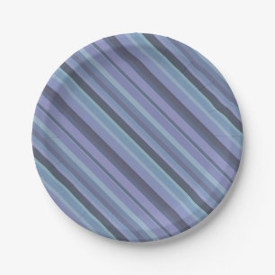 Blue-grey diagonal stripes paper plate