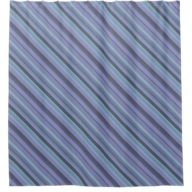 Blue-grey diagonal stripes shower curtain (Front)
