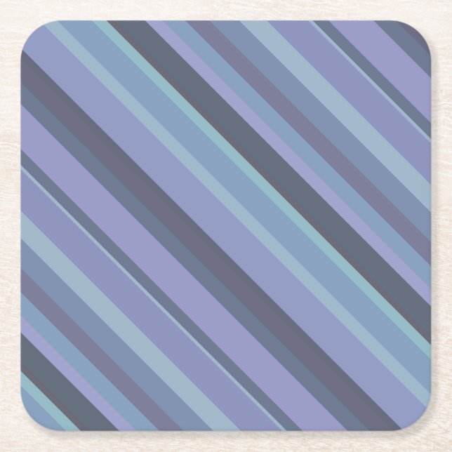 Blue-grey diagonal stripes square paper coaster (Front)