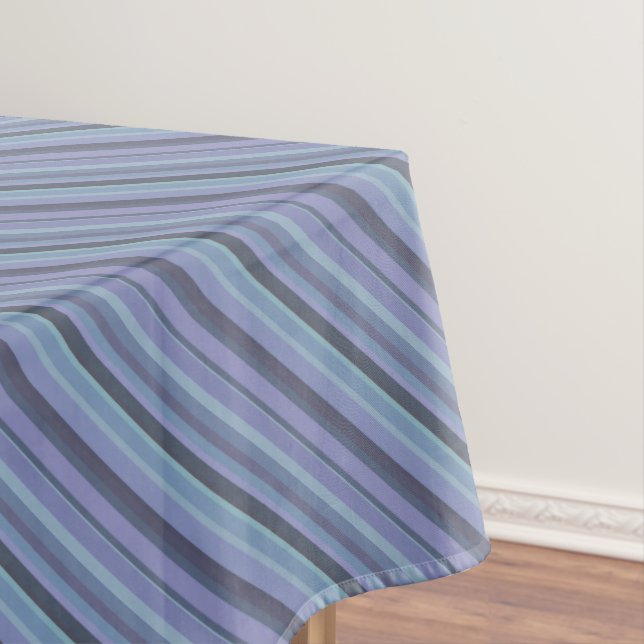 Blue-grey diagonal stripes tablecloth (In Situ)
