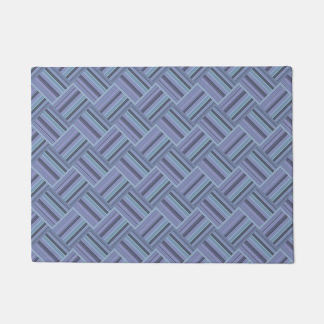 Blue-grey diagonal stripes weave pattern doormat (Front)