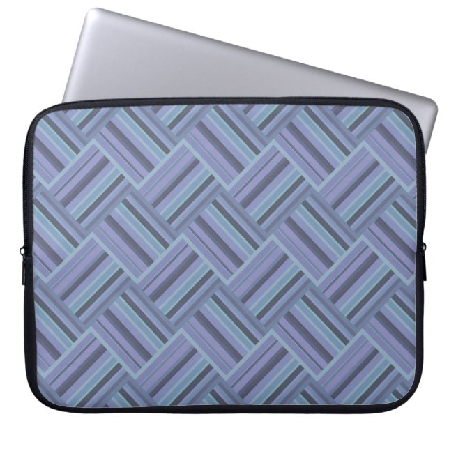 Blue-grey diagonal stripes weave pattern laptop sleeve (Front)