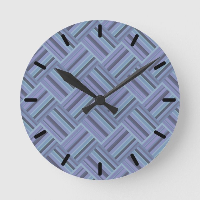 Blue-grey diagonal stripes weave pattern round clock (Front)