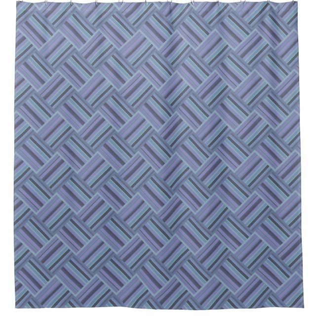 Blue-grey diagonal stripes weave pattern shower curtain (Front)