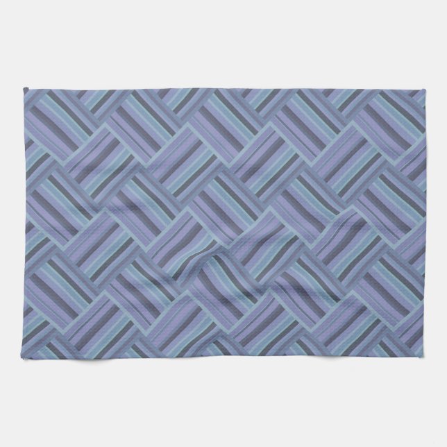 Blue-grey diagonal stripes weave pattern tea towel (Horizontal)