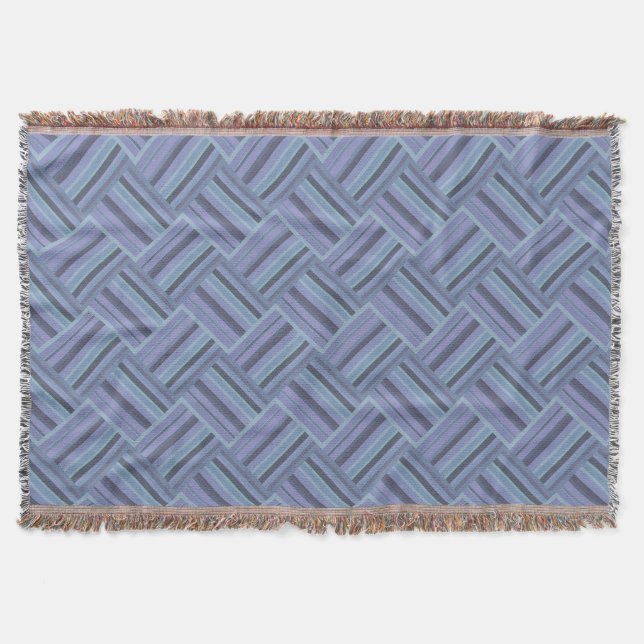 Blue-grey diagonal stripes weave pattern throw blanket (Front)