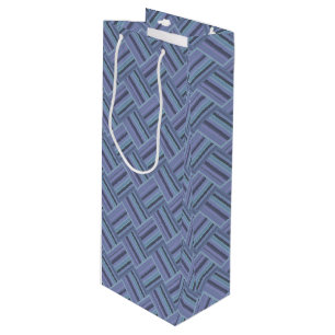 Blue-grey diagonal stripes weave pattern wine gift bag