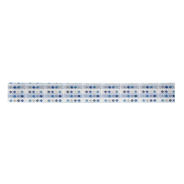 Blue Grey Diamond Pattern Satin Ribbon (Front)