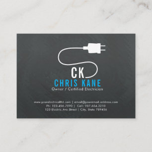 blue & grey electrician logo design business business card