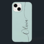Blue Grey Elegant Calligraphy Script Name Case- Case-Mate iPhone 14 Case<br><div class="desc">Blue Grey Elegant Calligraphy Script Custom Personalised Name iPhone 14 Smart Phone Cases features a modern and trendy simple and stylish design with your personalised name in elegant hand written calligraphy script typography on a opal blue background. Designed by ©Evco Studio www.zazzle.com/store/evcostudio</div>