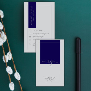 Blue Grey Elegant Cute  Modern Monogram Custom Business Card