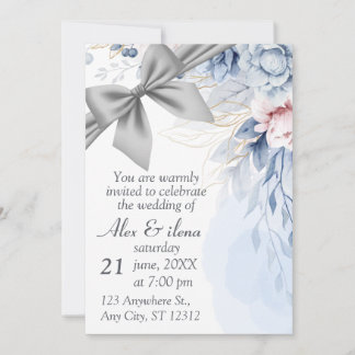 Blue Grey Elegant Wedding Party Invitation