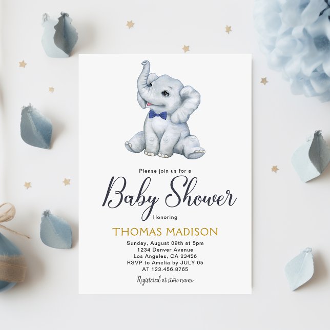Blue Grey Elephant Baby Boy Shower Invitation (Blue Gray Elephant Baby Boy Shower Invitation
)