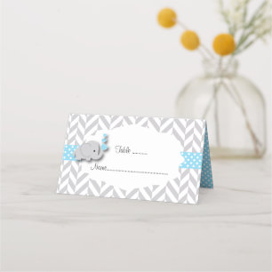 Blue & Grey Elephant Baby Shower Place Card