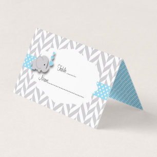 Blue & Grey Elephant Baby Shower Place Cards