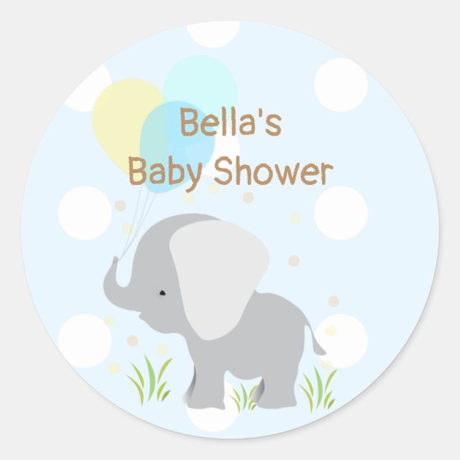 Blue Grey Elephant Baby Shower Stickers (Front)