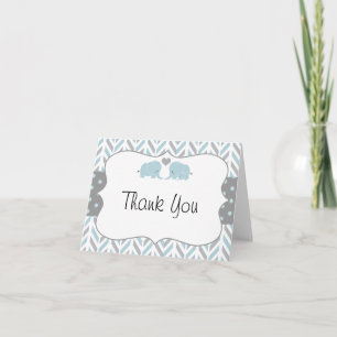 Blue Grey Elephant Baby Shower Thank You Card