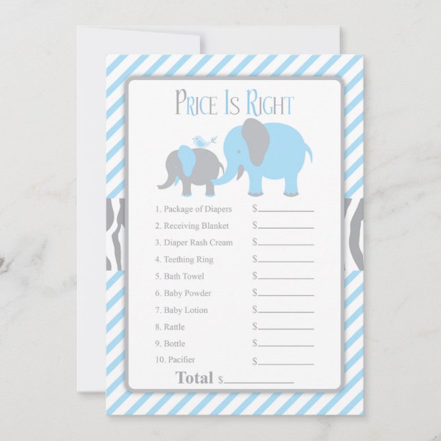 Blue & Grey Elephant Price Is Right Card (Front)