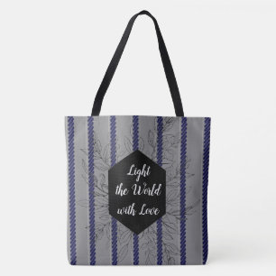 Blue Grey Fashion Tote Light the World with Love Bag