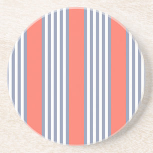 Blue-grey five stripe pattern with living coral coaster